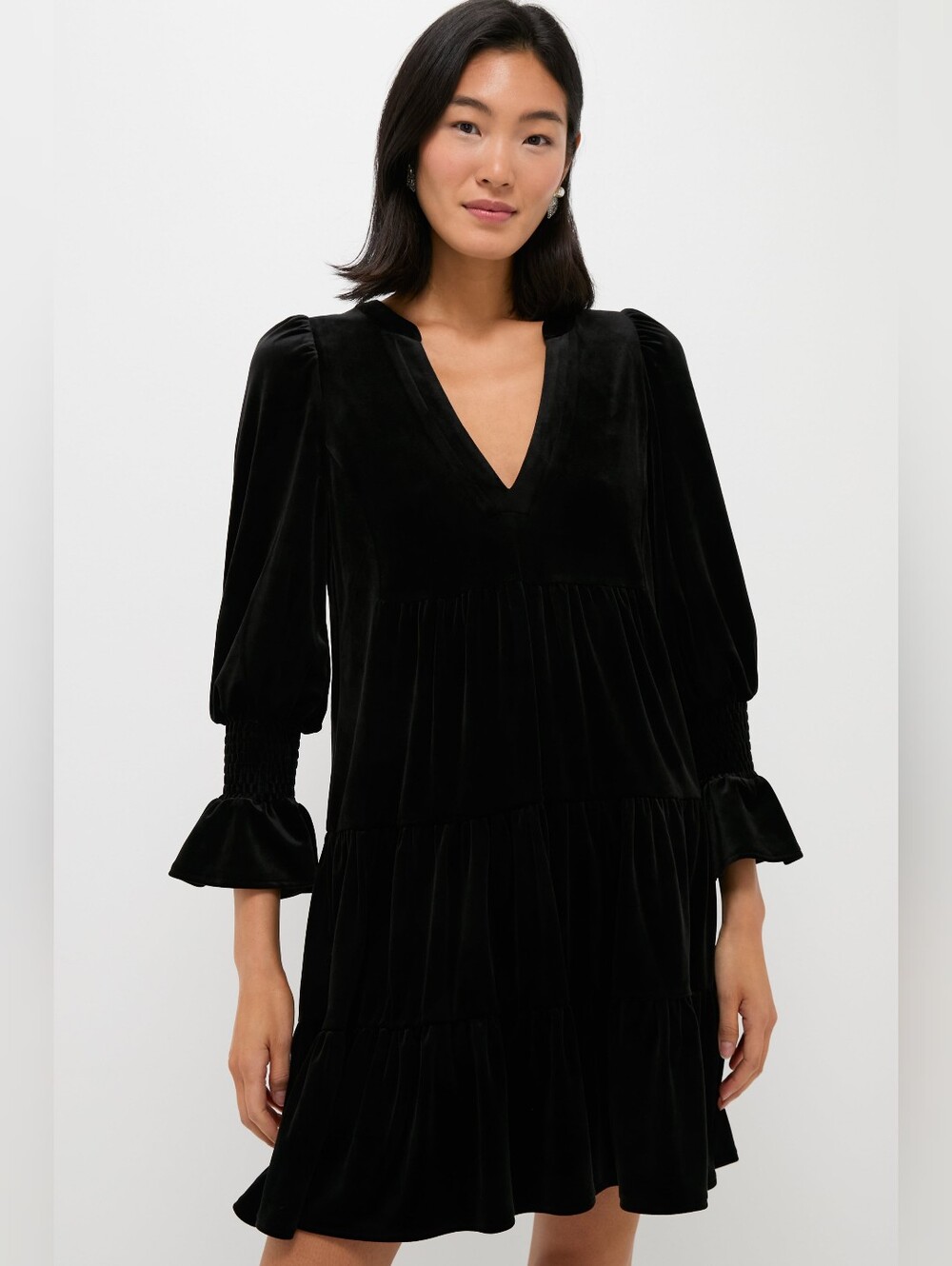 Tuckernuck Pomander Place Kenzo Black Velvet Tiered Mini Dress XL V Neck